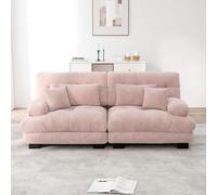 Canapé 2 Places Chenille Rose Cloud Canapé Modulable Cadre Bois Massif Doux | Canapé double rembourré avec 4 coussins, 2 coussins lombaires, 2 coussins décoratifs, pour salon, appartement, confortable