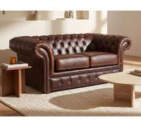 Canapé 2 places chesterfield CLOTAIRE 100% cuir vieilli