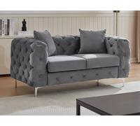 Canapé 2 places chesterfield en velours anthracite EDWINA