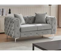 Canapé 2 places chesterfield en velours gris clair EDWINA