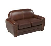 Canapé 2 places club 100% cuir vieilli BAUDOIN - Marron