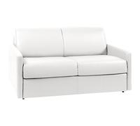 Canapé 2 places convertible express en simili blanc avec assise mémoire de forme - Couchage 120 cm - Matelas 22 cm mémoire de forme CALIFE