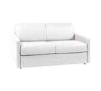 Canapé 2 places convertible express en simili blanc avec assise mémoire de forme - Couchage 120 cm - Matelas 22 cm mémoire de forme CALIFE