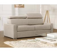Canapé 2 places convertible express en tissu beige avec assise mémoire de forme - Couchage 120 cm - Matelas 18 cm VIZIR