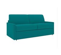 Canapé 2 places convertible express en tissu bleu turquoise - Couchage 120 cm - Matelas 22 cm avec mémoire de forme CALIFE