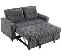 Canapé 2 places convertible, revêtement en tissu, 3 en 1 : se transforme en lit de 190 x 126 cm, dossier réglable en 3 positions jusqu'à 180°, capacité de charge de 250 kg, en polyester, de couleur gr