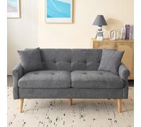Canapé 2 places en chenille, 162 x 74 x 77 cm, canapé double fixe pour | Canapé rembourré avec coussin de 15 cm d'épaisseur, pieds en bois massif, espace pour les jambes de 20 cm, gris