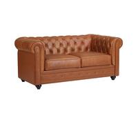 Canapé 2 places en cuir de vachette camel CHESTERFIELD