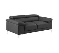 Canapé 2 places en cuir SOLANGE - Anthracite - Contemporain - Profondeur de l'assise 55 cm - Fixe - Moelleux