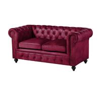 Canapé 2 places en cuir véritable bordeaux CHESTERFIELD #402|Massivmoebel24|
