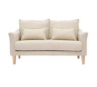 Canapé scandinave 2 places en tissu beige et bois clair KATE