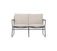 Canapé 2 places en tissu blanc et métal, accoudoirs en acacia, corde tressée, extérieur - Bloomingville, Hampton - 125x68x76 cm