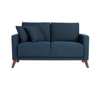 Canapé 2 places en tissu bleu foncé et bois foncé MUNIK