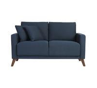 Canapé 2 places en tissu bleu foncé et bois foncé MUNIK