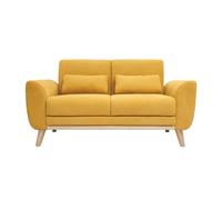 Canapé 2 places en tissu effet velours jaune moutarde et bois clair ektor