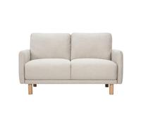 Canapé 2 places en tissu effet velours texturé beige et bois clair bono