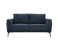 Canapé design 2 places en tissu effet velours texturé bleu foncé et métal noir MOSCO