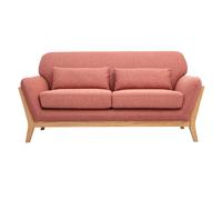 Canapé scandinave 2 places en tissu effet velours texturé terracotta et bois clair YOKO