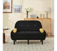 Canapé 2 places en velours côtelé, dossier réglable, multifonction, 2 | Canapé multifonction 133 cm, noir, cadre en métal, 2 coussins, pour salon, chambre à coucher, sans fonction couchage