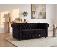 Canapé 2 places en velours noir et boutons effet cristal CHESTERFIELD
