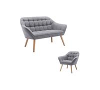 Vente-unique - Canapé 2 Places et Fauteuil en Tissu Gris Caserta