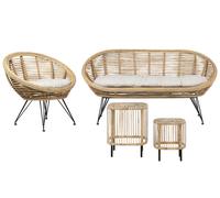 Canapé 2 Places Fauteuil et 2 Tables Basses en Rotin Ton Naturel Bohème Maratea