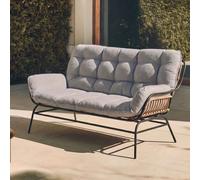 Canapé 2 Places Hwc-P75, Canapé De Jardin, Banc De Jardin, Canapé 2 Places, Tissu 220 G/M², Polyrotin, Métal Gris Foncé, Rembourrage Gris Clair Gris