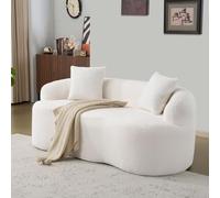 Canapé 2 places incurvé blanc en forme de haricot, 2 coussins, pas de | Canapé causeuse 170 cm de large compressé à ressorts pour salon, chambre à coucher, petits espaces