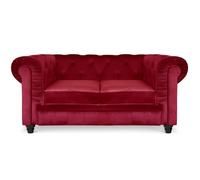 Canapé 2 places - MENZZO - Chesterfield - Velours Rouge - Style Classique - Confort Moelleux
