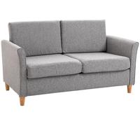 Canapé 2 places Moonbite, modèle Doppelsofa, 141 cm, revêtement en lin avec coussins amovibles et fermeture éclair, structure en bois massif, pieds en bois d'hévéa, patins antidérapants, tissu en lin,