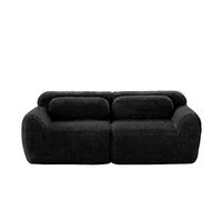 Canapé 2 places noir en peluche au design modulaire sans cadre avec coussins
