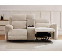 Canapé 2 places relax électrique avec tablette en tissu chiné beige KELUNO