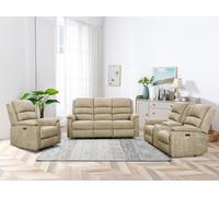 Canapé 2 places relax électrique en tissu taupe avec tablette NEVERS