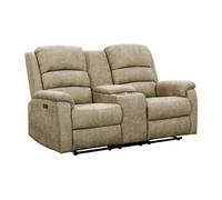 Vente-unique Canapé 2 places NEVERS – Relax électrique en tissu taupe avec tablette