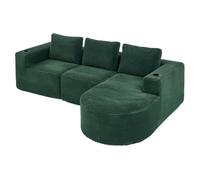 Canapé 265 cm vert rétro en polyester rembourré avec 3 coussins et 2 porte-gobelets