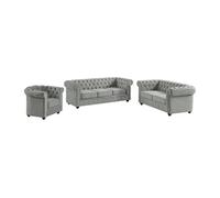 Canapés 3 places 2 places et un fauteuil CHESTERFIELD - Velours gris clair