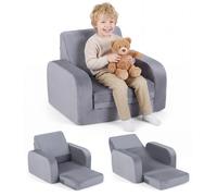 Canapé 3 en 1 COSTWAY pour enfants avec fonction couchage, canapé pour enfants avec housse amovible et lavable, canapé de jeu en velours cristal, fauteuil pour enfants