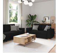Canapé 3 pièces avec coussins en tissu noir