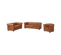 Vente-unique - Canapé 3 Places, 2 Places et Fauteuil en Cuir de Vachette Camel Chesterfield