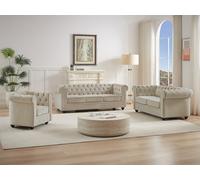 Canapé 3 places, 2 places et fauteuil en velours beige CHESTERFIELD