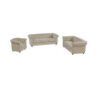 Vente-unique - Canapé 3 Places, 2 Places et Fauteuil en Velours Beige Chesterfield
