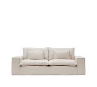 Canapé 3 places Anarela avec housse déhoussable et coussins en lin beige, 280 cm