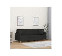 Canapé 3 places avec oreillers décoratifs noir 180 cm tissu