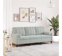 vidaXL Canapé 3 places avec oreillers Velours Gris clair 180 cm