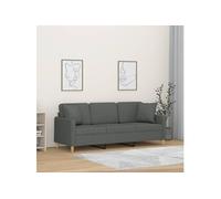 vidaXL Canapé 3 places avec oreillers gris foncé 180 cm tissu Gris G
