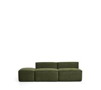 Canapé 3 places Blok avec pouf d'extrémité en velours côtelé vert épais, 240 cm, certifié FSC Mix.
