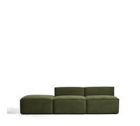 Canapé 3 places Blok avec pouf d'extrémité en velours côtelé vert épais, 270 cm, certifié FSC Mix.