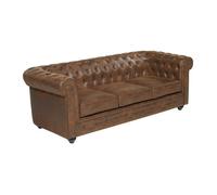 Vente-unique - Canapé 3 Places Chesterfield en Microfibre Aspect Cuir Vieilli