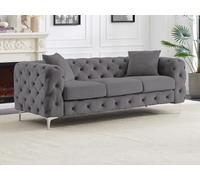 Vente-unique - Canapé 3 Places Chesterfield en Velours Anthracite Edwina