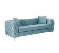 Canapé 3 places chesterfield en velours bleu pastel EDWINA